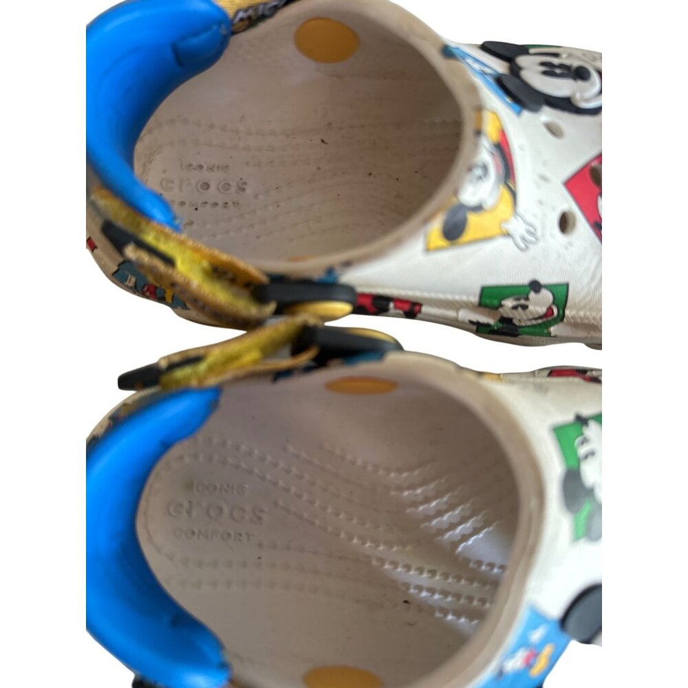 Disney Mickey Mouse Kids Crocs Size 10 Iconic Comfort Adjustable Strap White & B - Picture 2 of 4